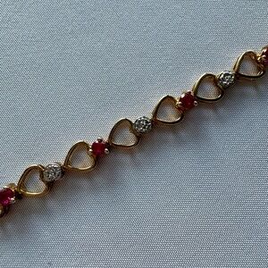 Vintage Gold Heart Link Bracelet Sterling Silver